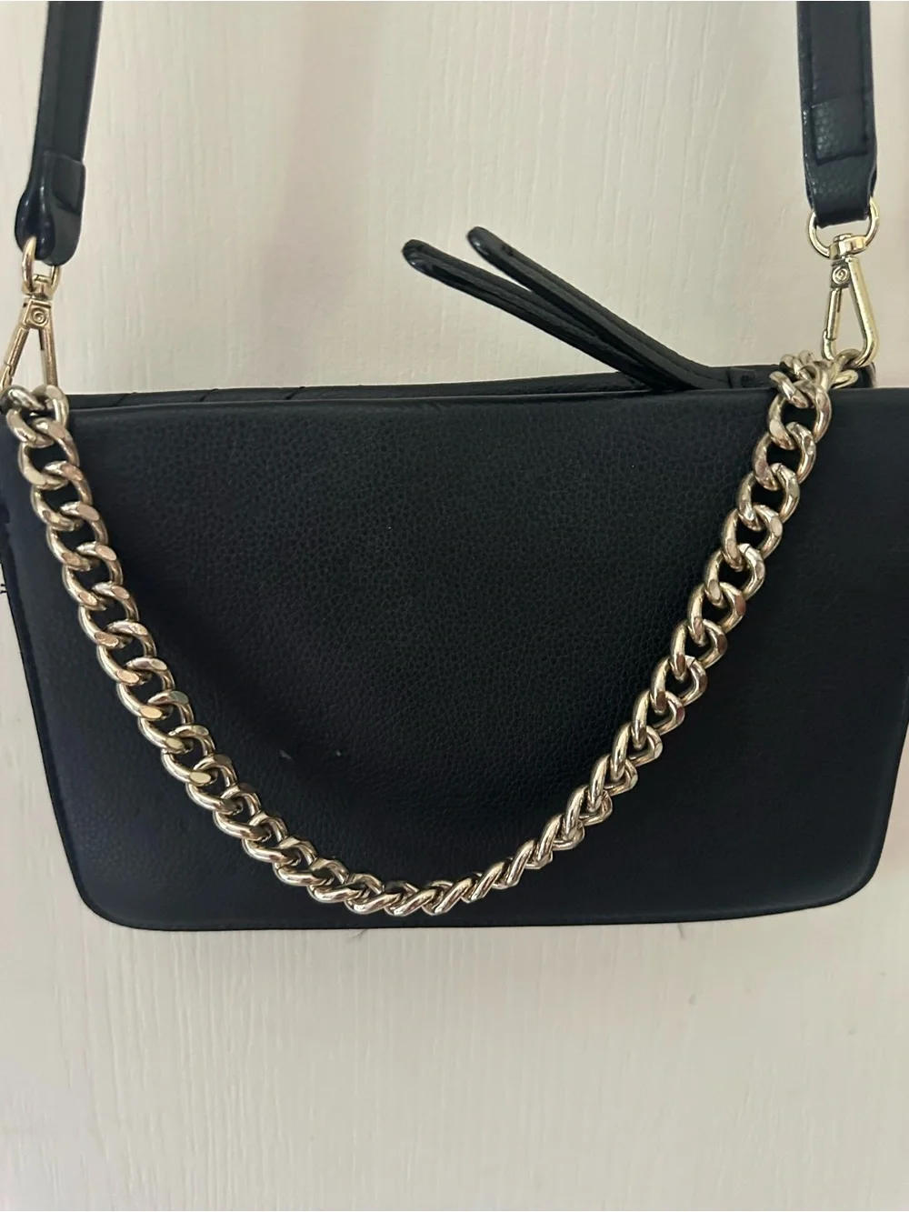 Victoria's Secret Black Quilted Crossbody with Gold Chain